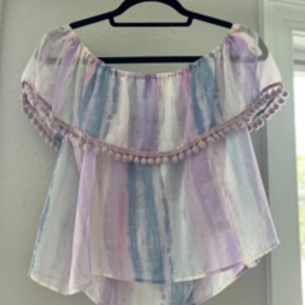 Off the shoulder, sheer blouse